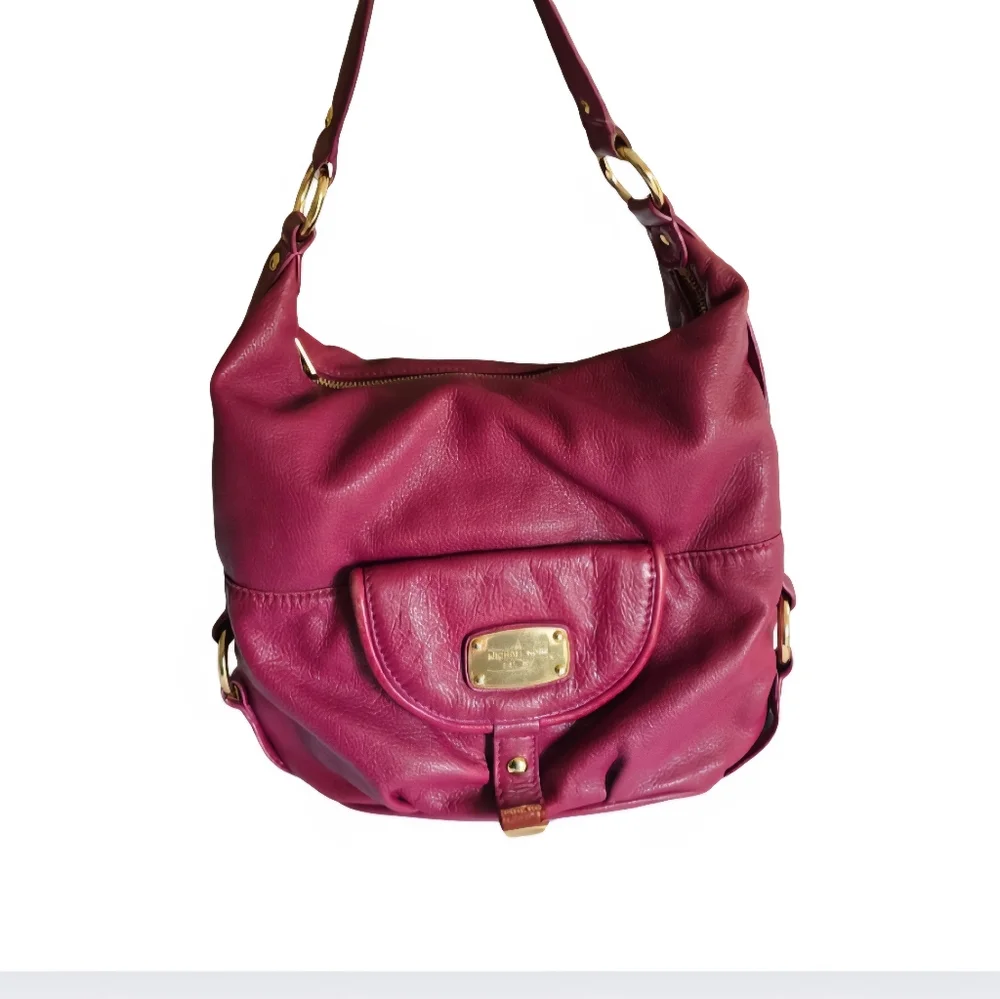 Michael Kors Burgundy Leather Hobo Bag with Gold Hardware